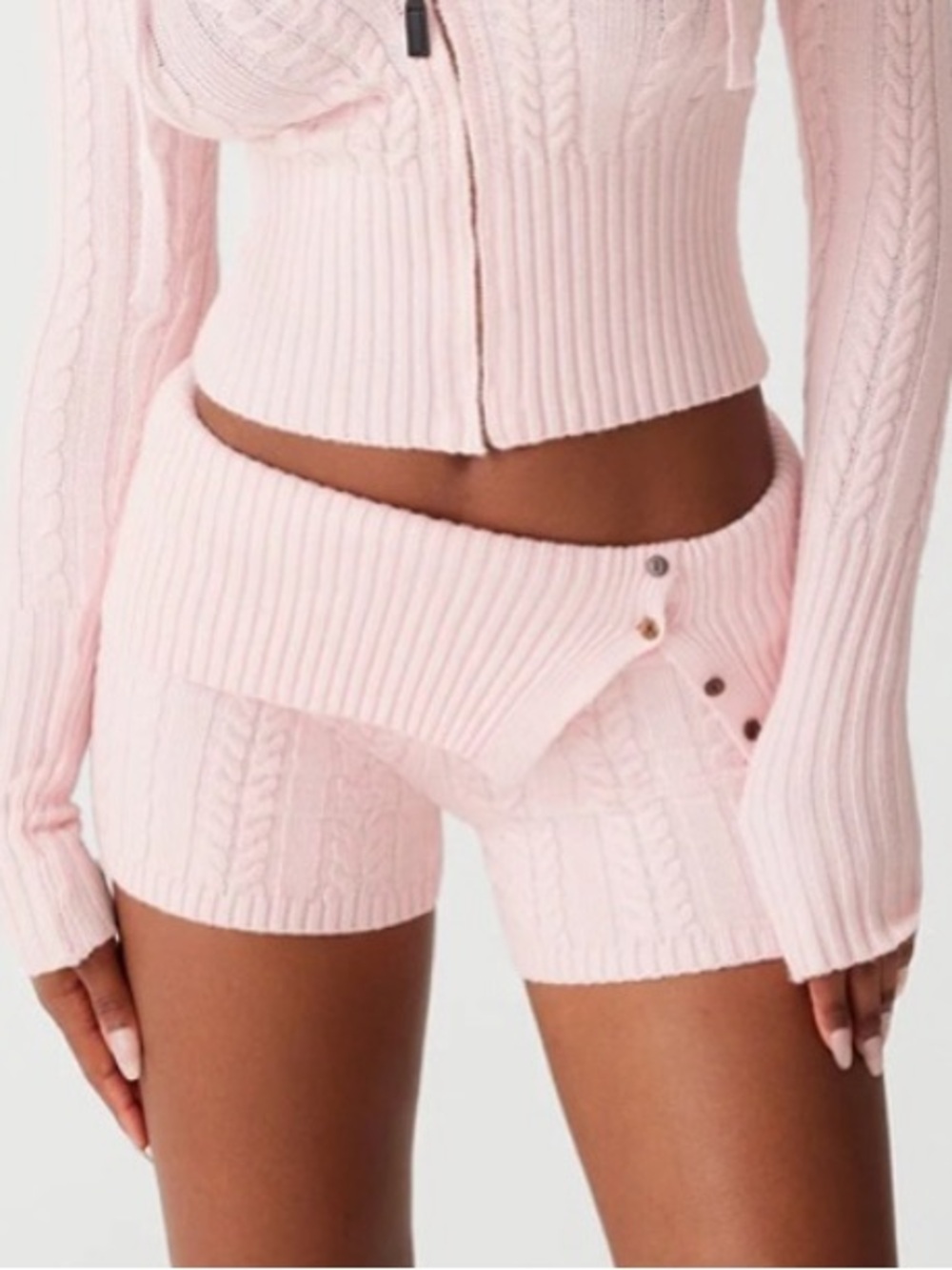 Frankie’s Bikinis Pink Cloud Cable Knit Shorts, XS